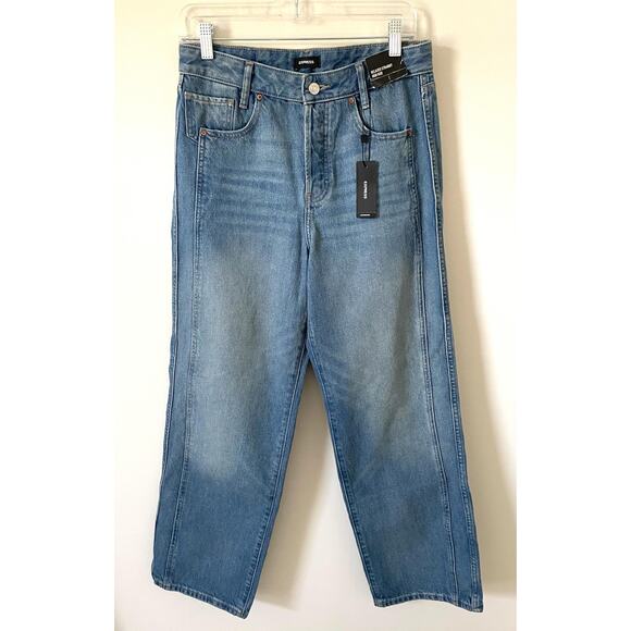 Express Button Fly Relaxed Straight High Rise Jeans Black Size 8 Short - Picture 3 of 12